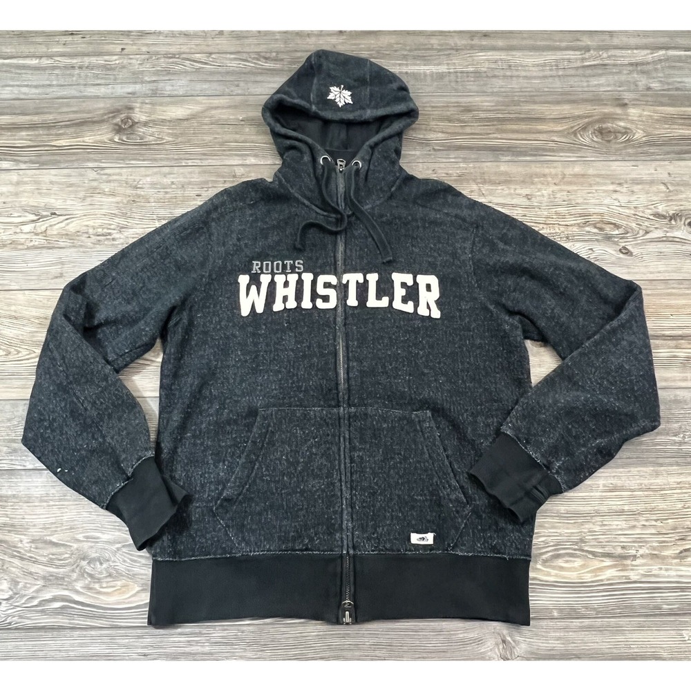 Roots Canada Whistler Hoodie Men's Small Embroidered Blue White Full Zip Pockets